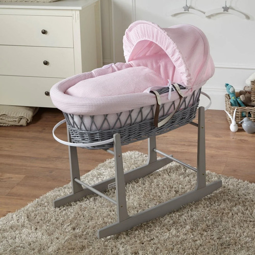 Pink waffle grey wicker baby - pink,