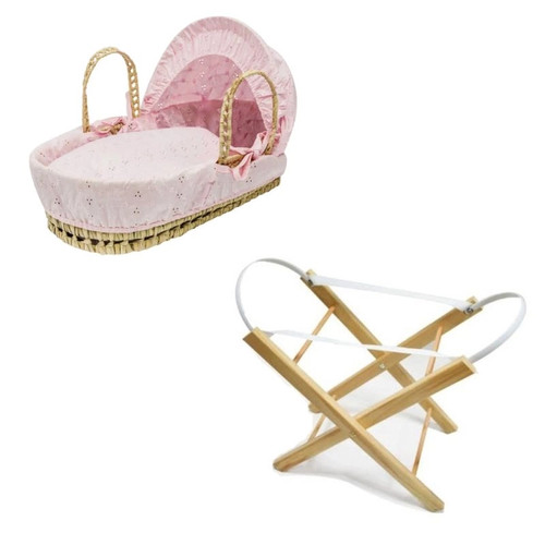 Pink moses basket with stand - basket,