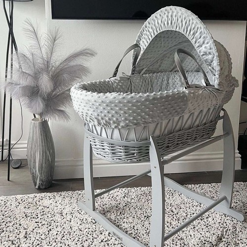 Grey wicker oval moses basket - wicker,