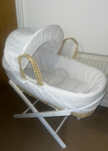 White moses basket with - white,