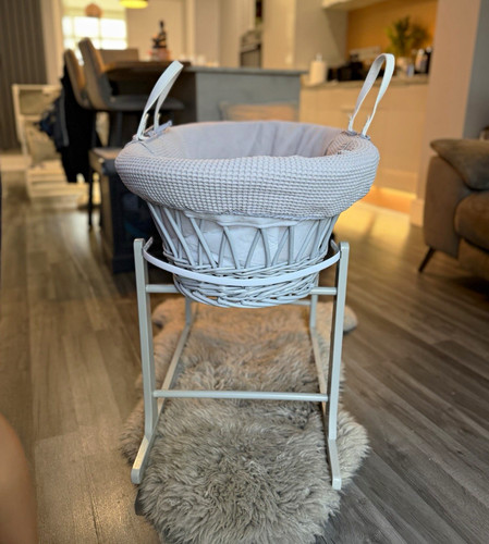 White wicker moses basket - moses, oval