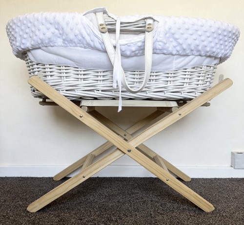 White wicker oval moses basket - white,