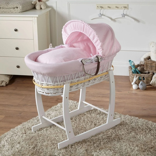 Pink waffle white wicker baby - pink,